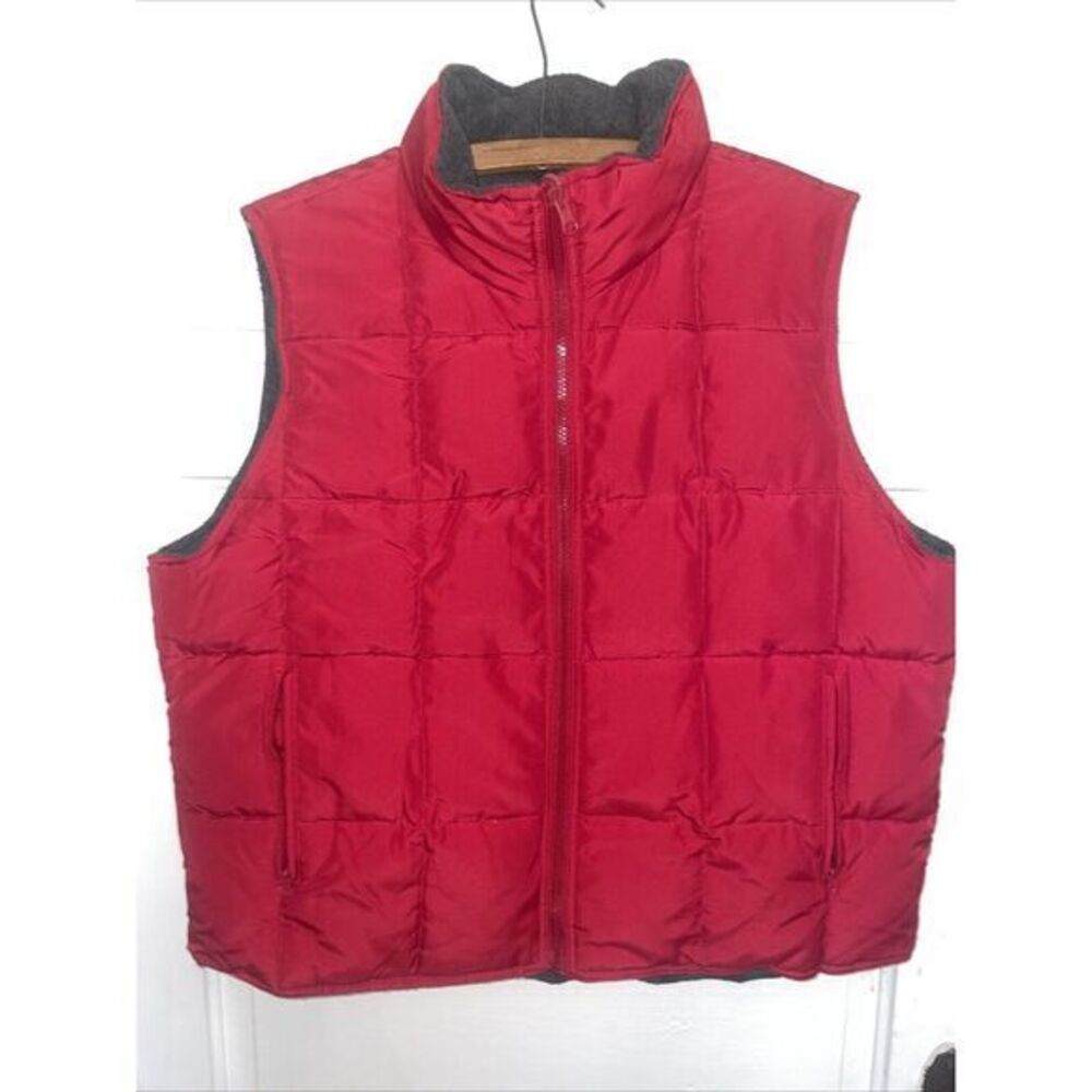 Red Puffer Gray Fleece Zippered Vest XL Women's Fully‎ Reversible